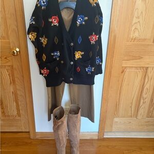 Vintage Chaus Black Cottagecore Floral Double Breasted Knit Cardigan Sweater M